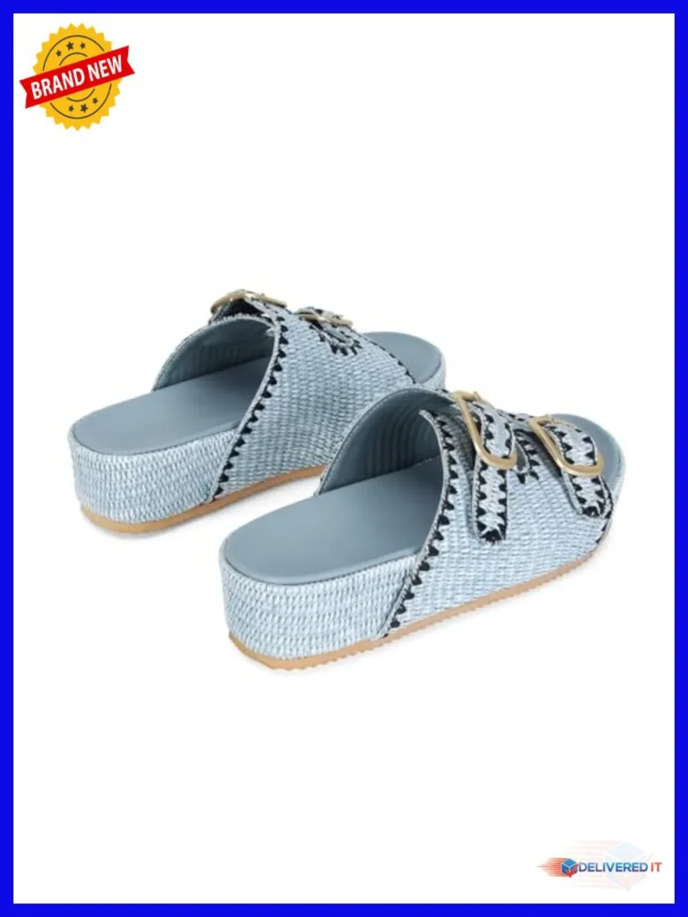 Espadrille Wedge Sandals Woven Raffia Straw Casual Double Buckle Strap